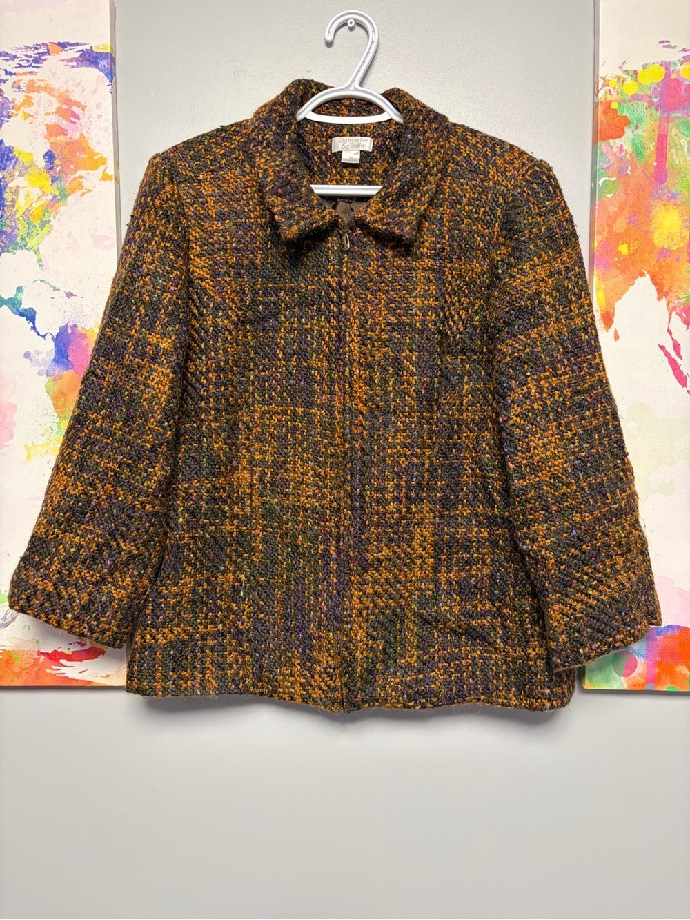 Christopher & Banks Brown Tweed Blazer with Boxy Silhouette